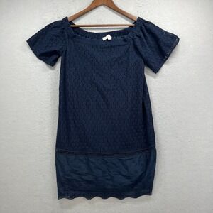 LOFT Dress Womens Small Navy Blue Eyelet Off The Shoulder Mini Boho Summer
